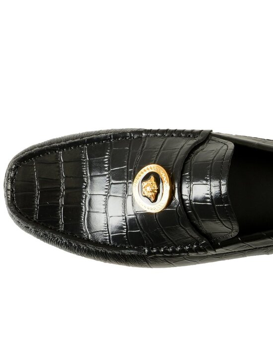 Versace Men\'s Black Leather Croc Print Medusa Driver Loafers Shoes US 7 IT 40 main image 5